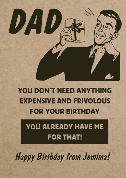 Funny Vintage Illustrated Customisable Dad Birthday Card