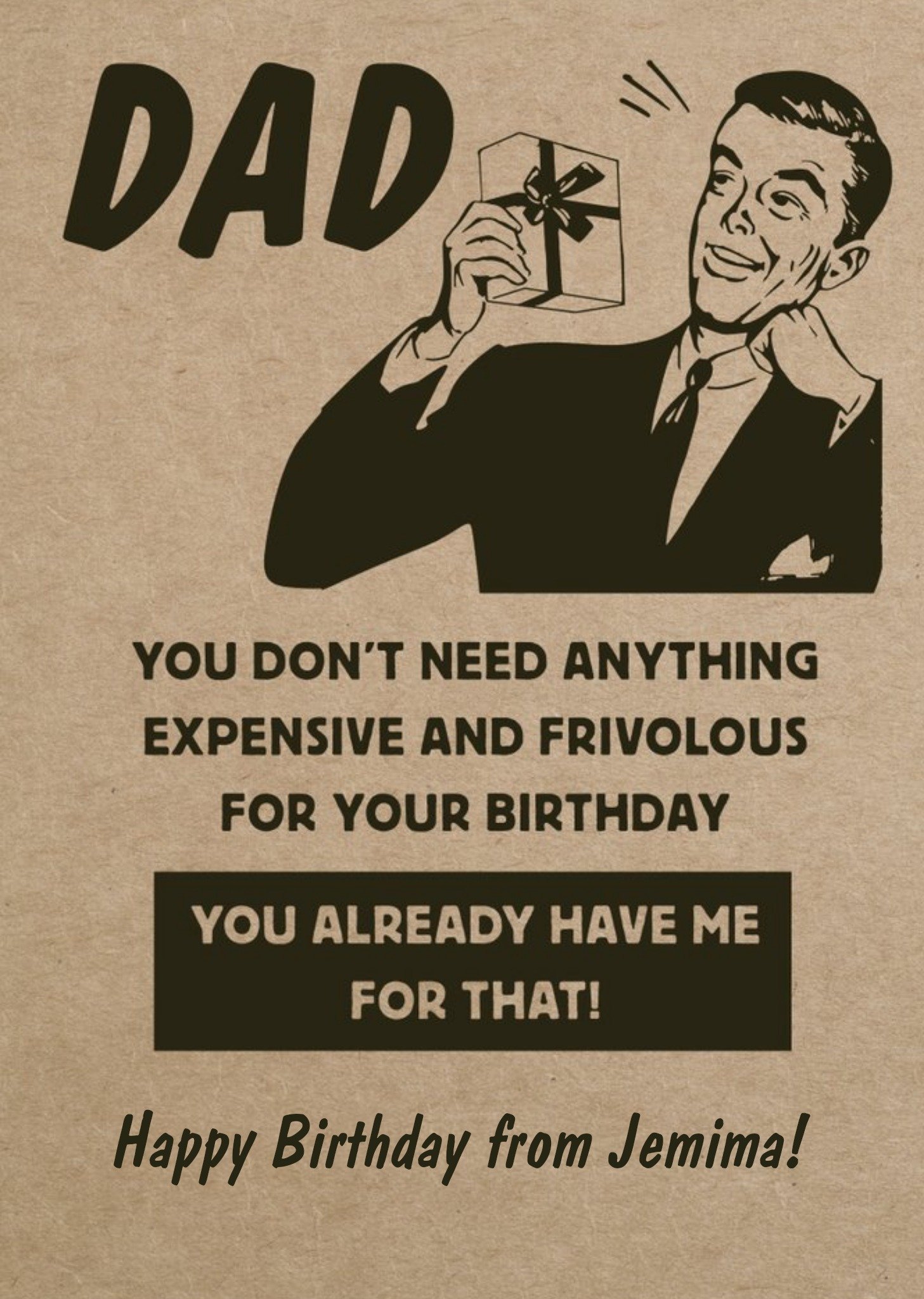 Funny Vintage Illustrated Customisable Dad Birthday Card Ecard