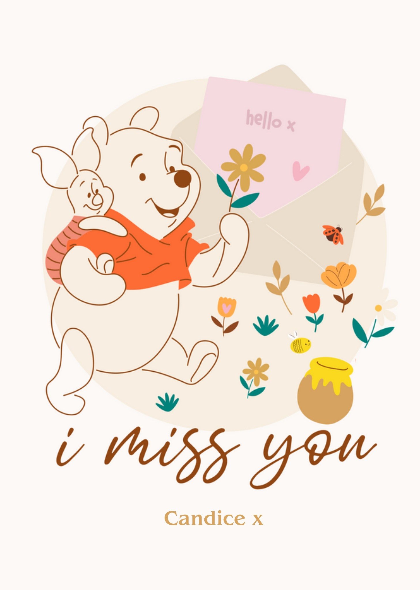 Winnie The Pooh Hello I Miss You Personalised Card, Large
