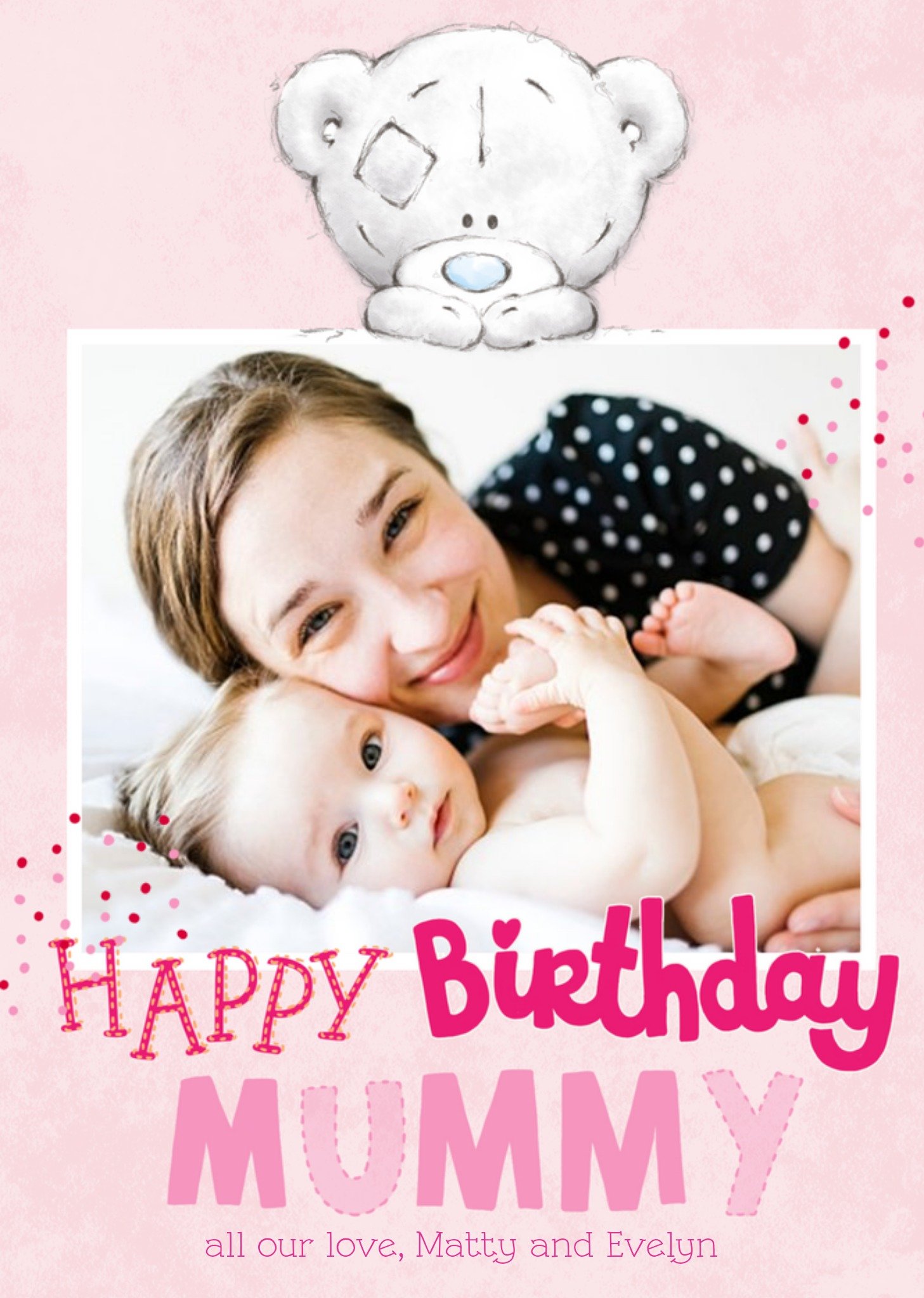 Cute Tiny Tatty Teddy Mummy Photo Upload Birthday Card, Large