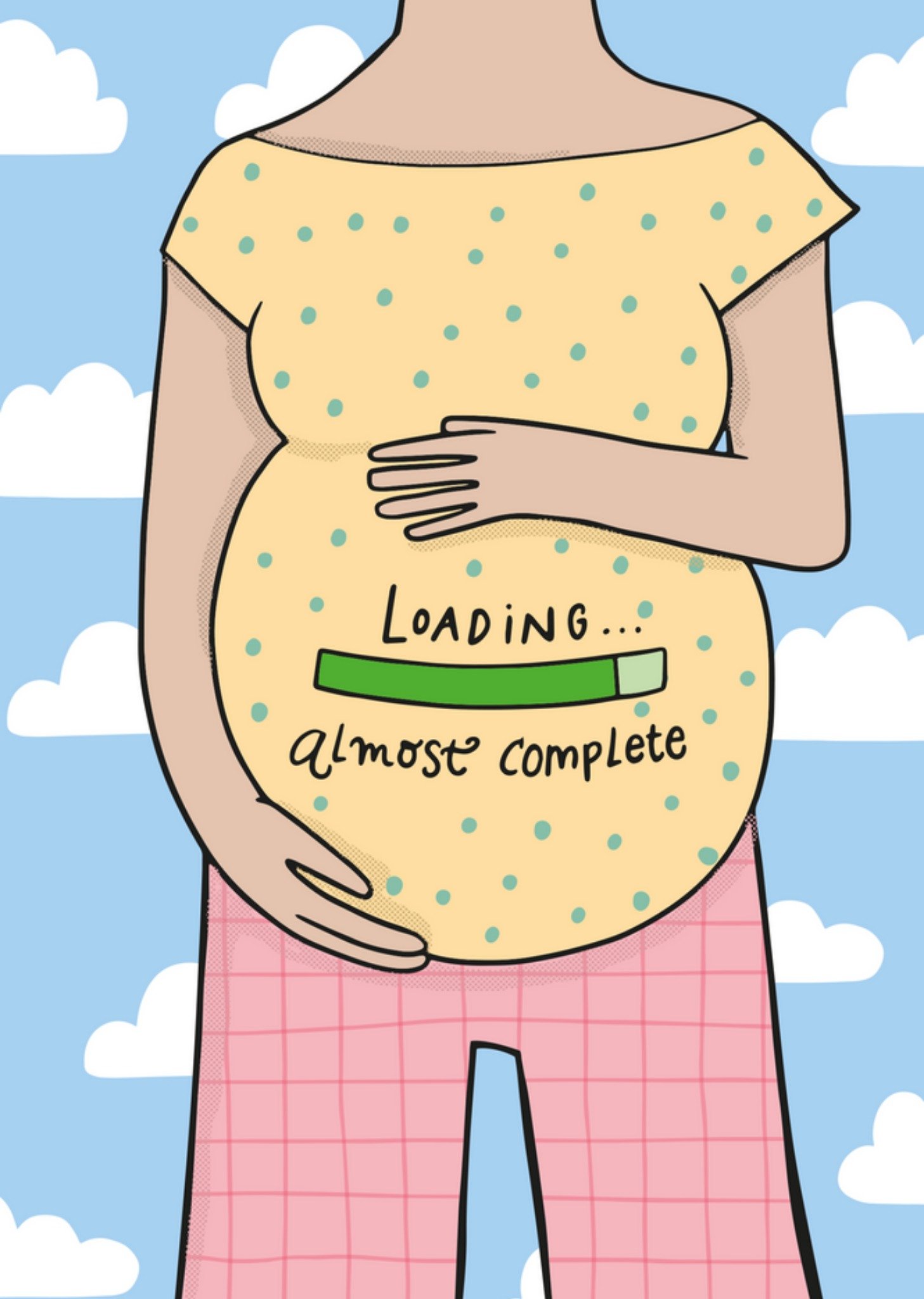 Moonpig Pregnant Lady Holding Belly Loading Almost Complete Card, Large