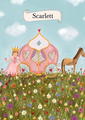 Love Lucy Illustration Pink Princess Carriage Birthday Card