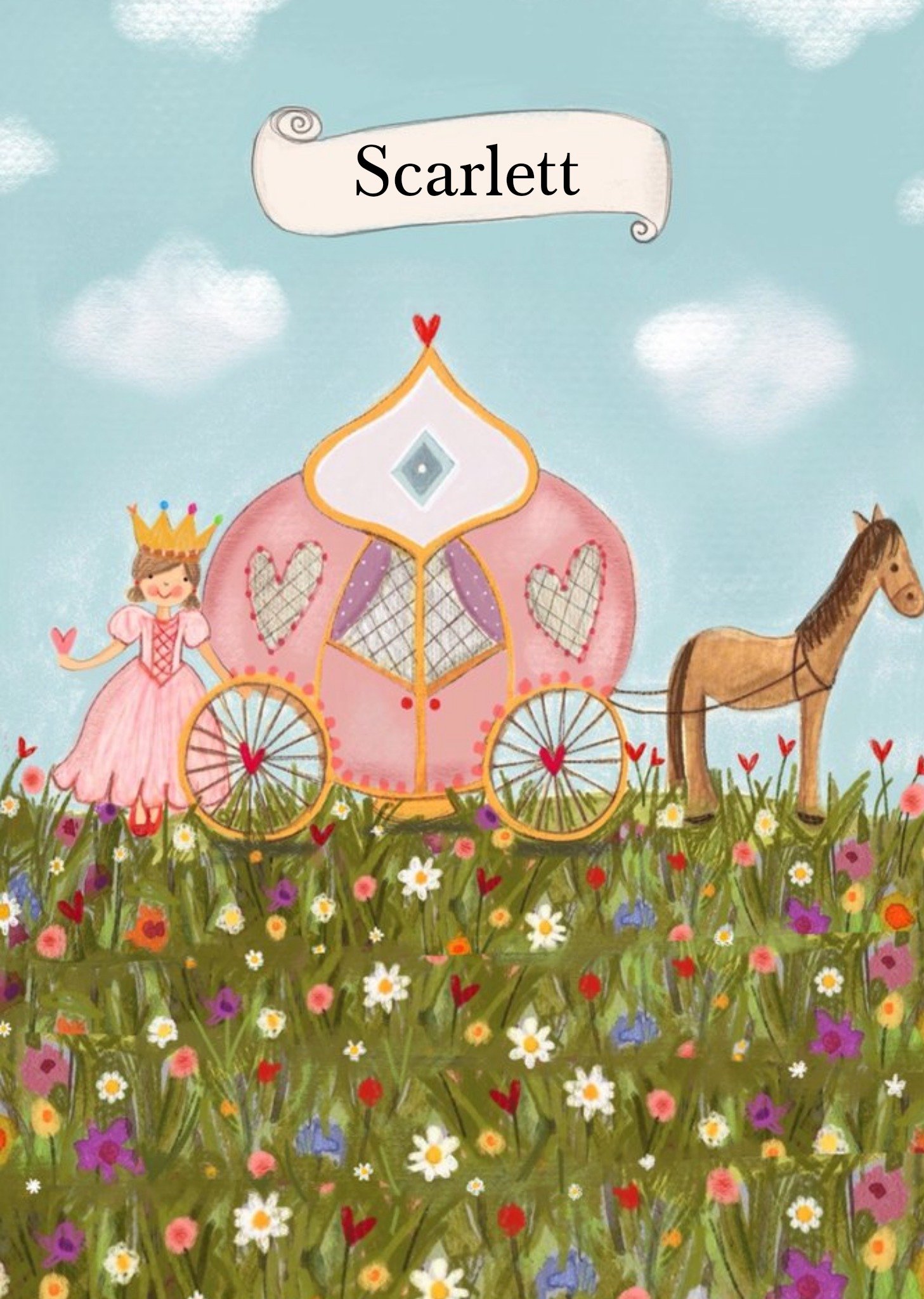 Love Lucy Illustration Pink Princess Carriage Birthday Card Ecard