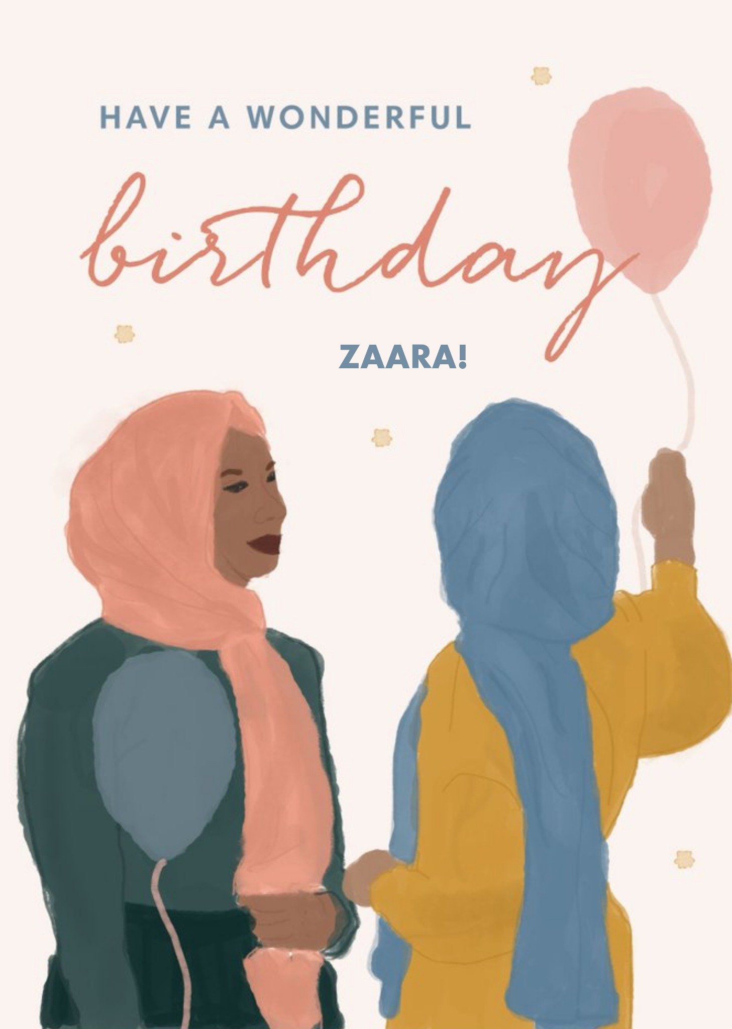 Illustration Of Two Ladies Wearing Headresses And Holding Balloons Have A Wondeful Birthday Card Ecard