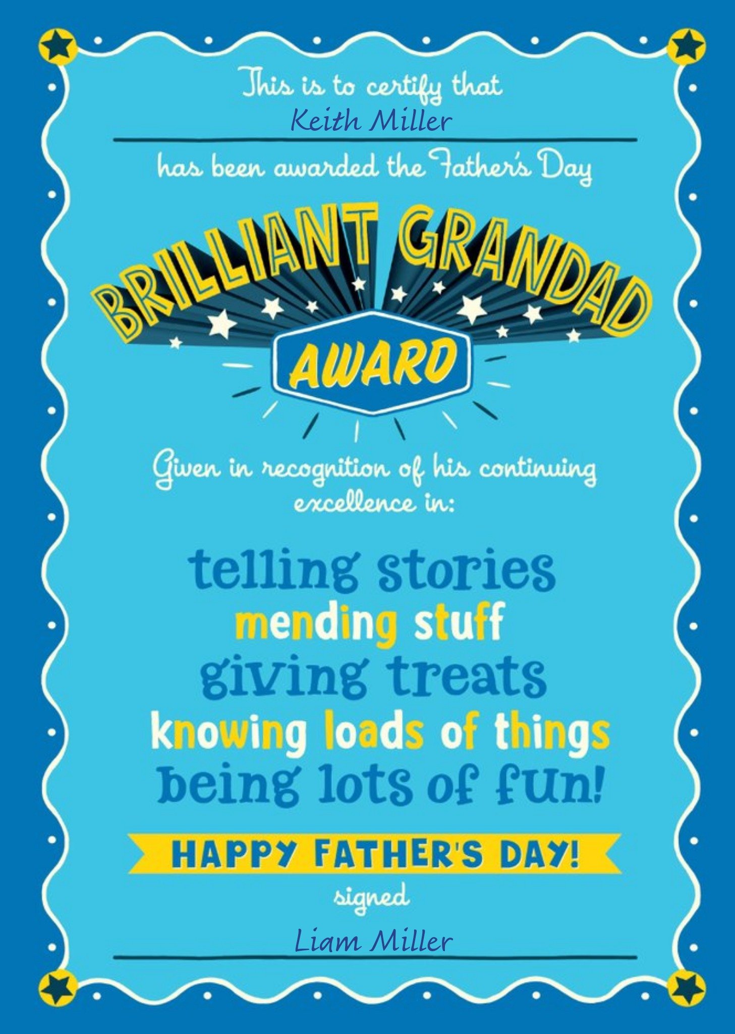 Moonpig Brilliant Grandad Award Fathers Day Card Ecard