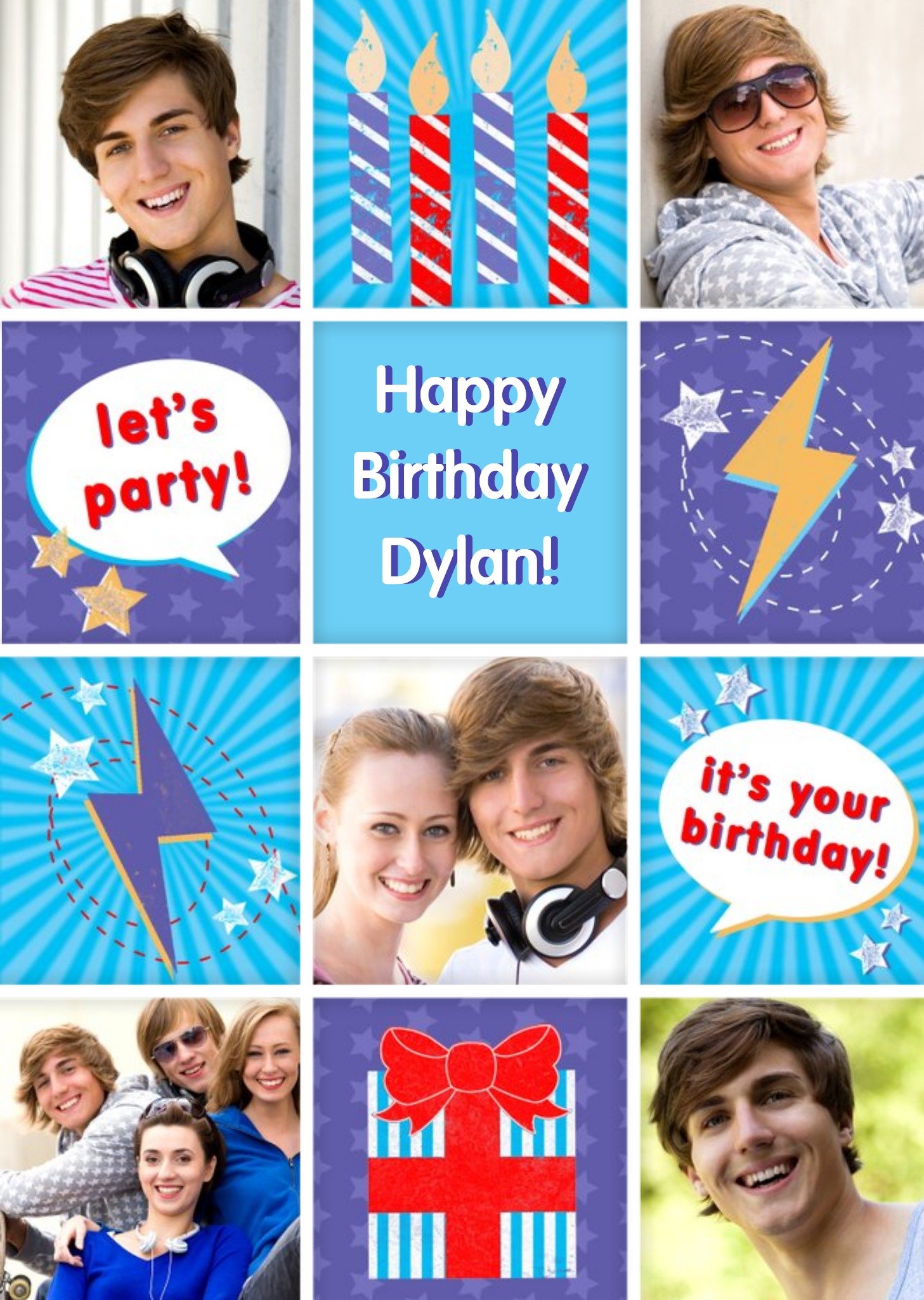 Moonpig Let's Party On Your Birthday Multi Photo Personalised Happy Birthday Card, Large