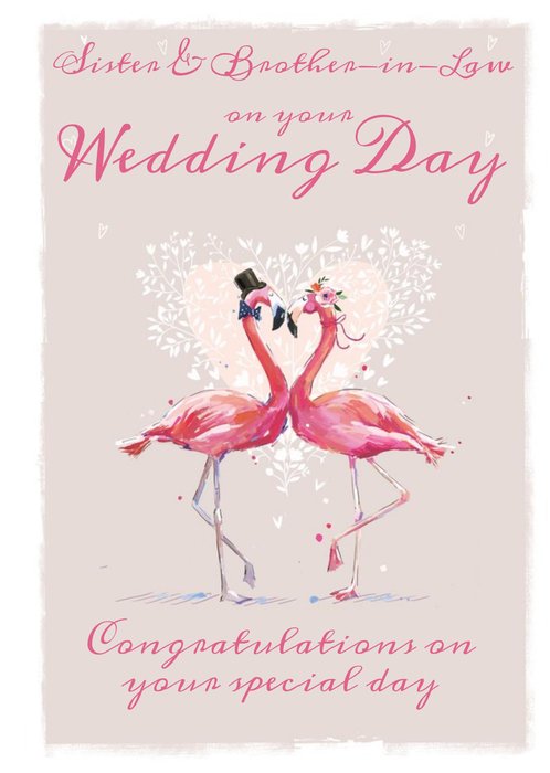 Traditional illustration Flamingo Love Sister and Brother-in-Law Wedding Card