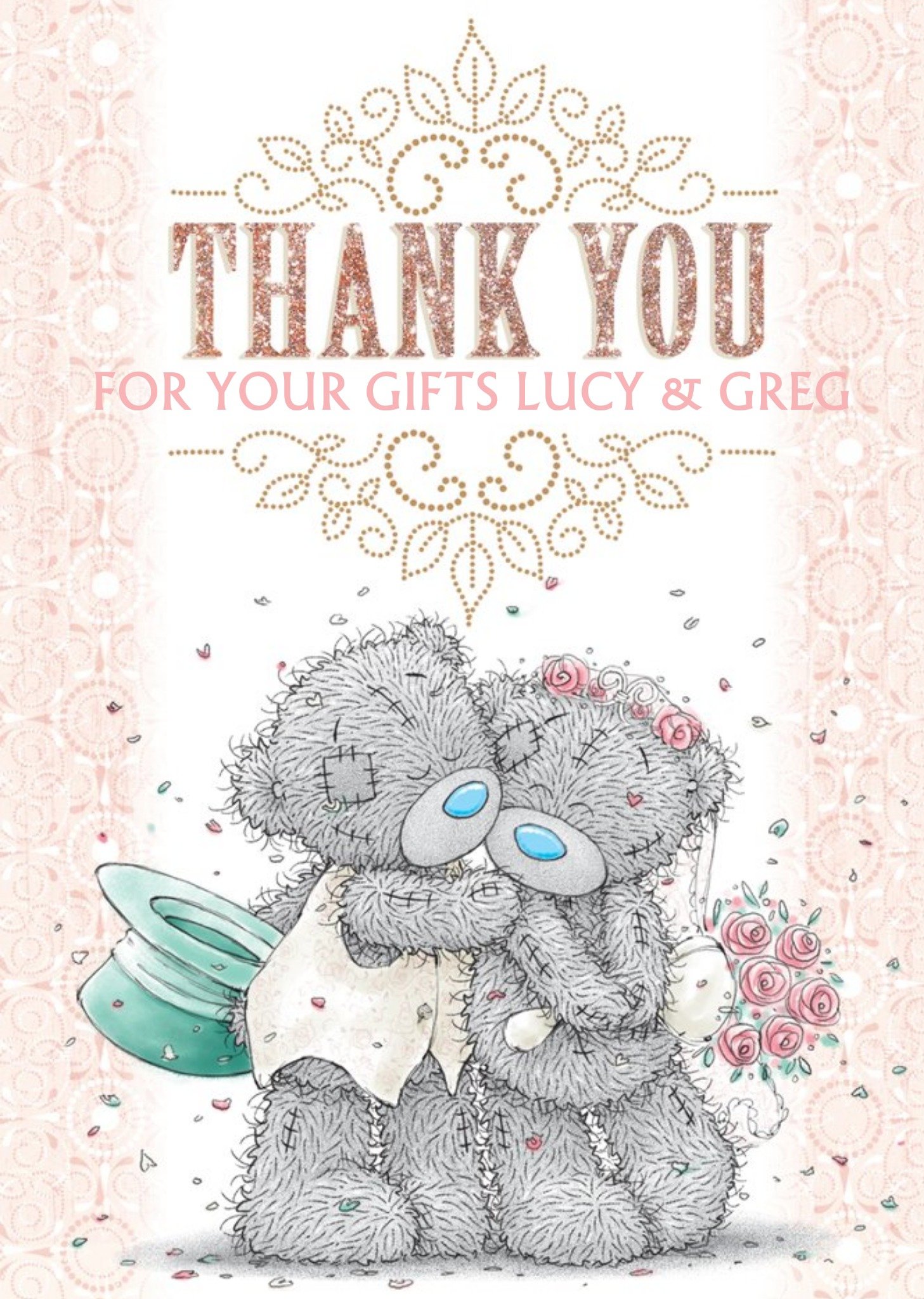 Me To You Tatty Teddy Bride And Groom Personalised Thank You Wedding Card, Large