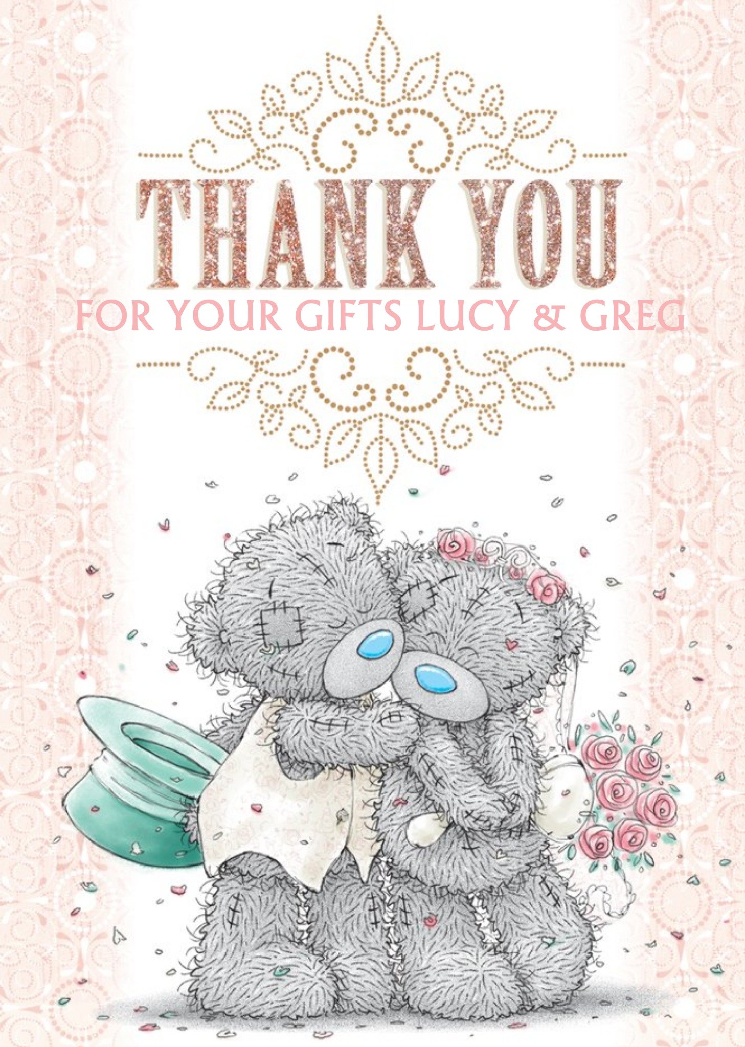 Me To You Tatty Teddy Bride And Groom Personalised Thank You Wedding Card