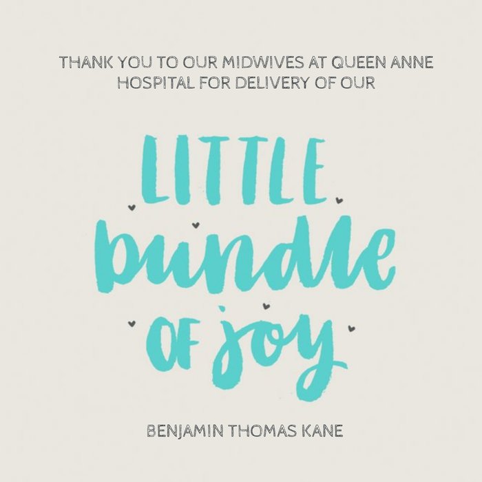Little Bundle Of Joy Personalised Text Card