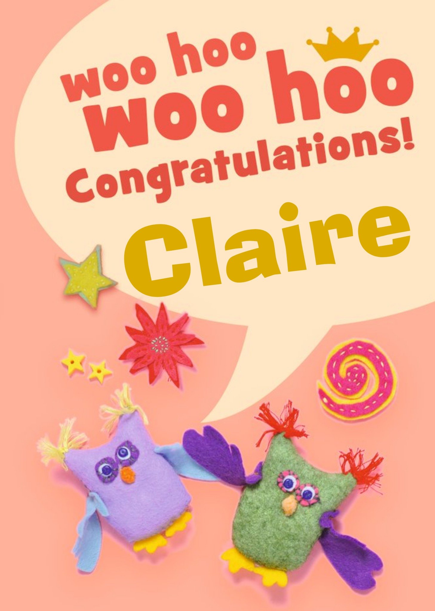 Woo Hoo Owl Personalised Congratulations Card Ecard