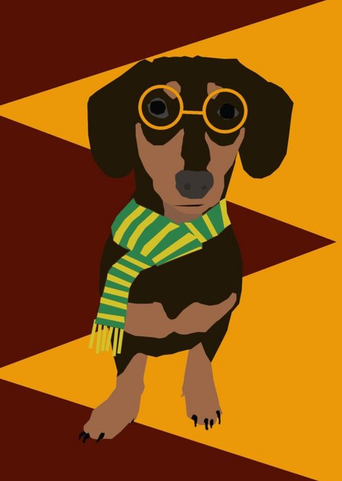 Illustrated Scarf And Glasses Dachshund Card