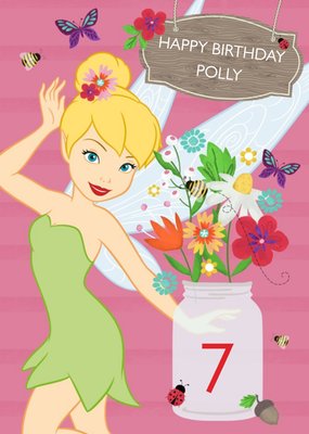 Disney Tinkerbell And Jar Of Flowers Personalised Happy Birthday Card