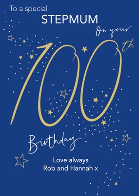 Clintons Blue and Gold Sparkle 100th Birthday Card