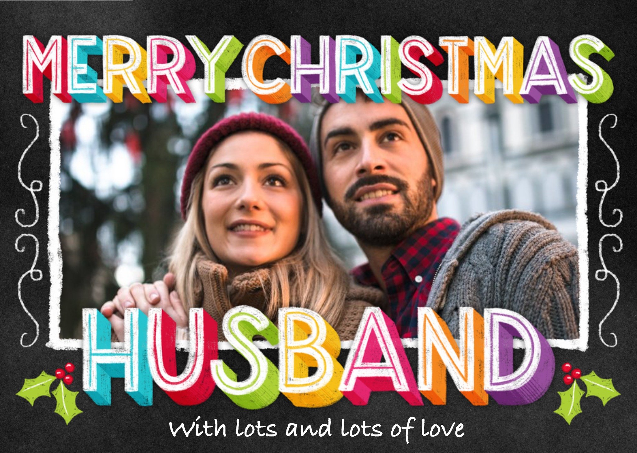 Moonpig Merry Christmas Husband Photo Upload Card, Large