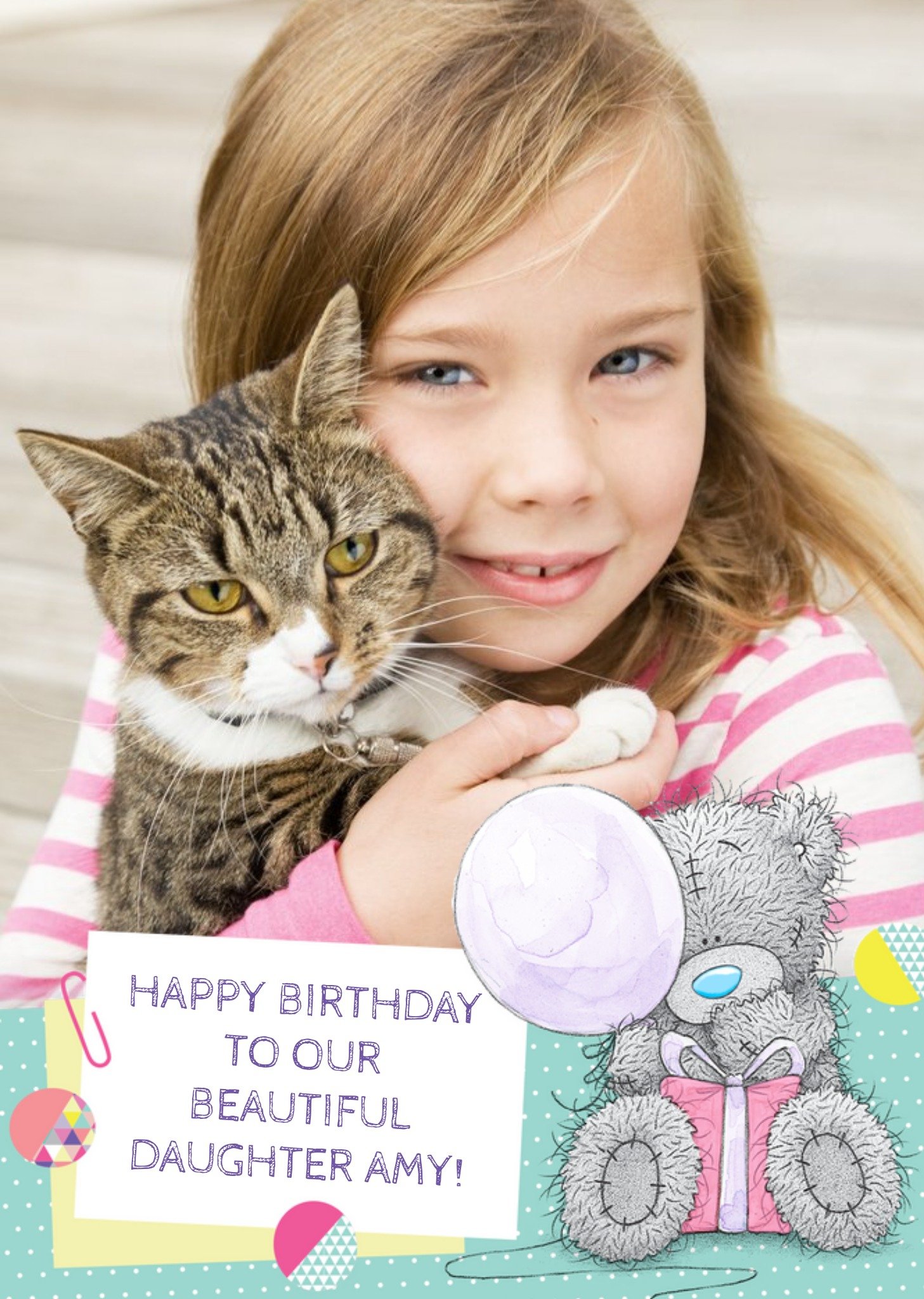 Me To You Tatty Teddy With Little Present Personalised Photo Upload Happy Birthday Card For Daughter