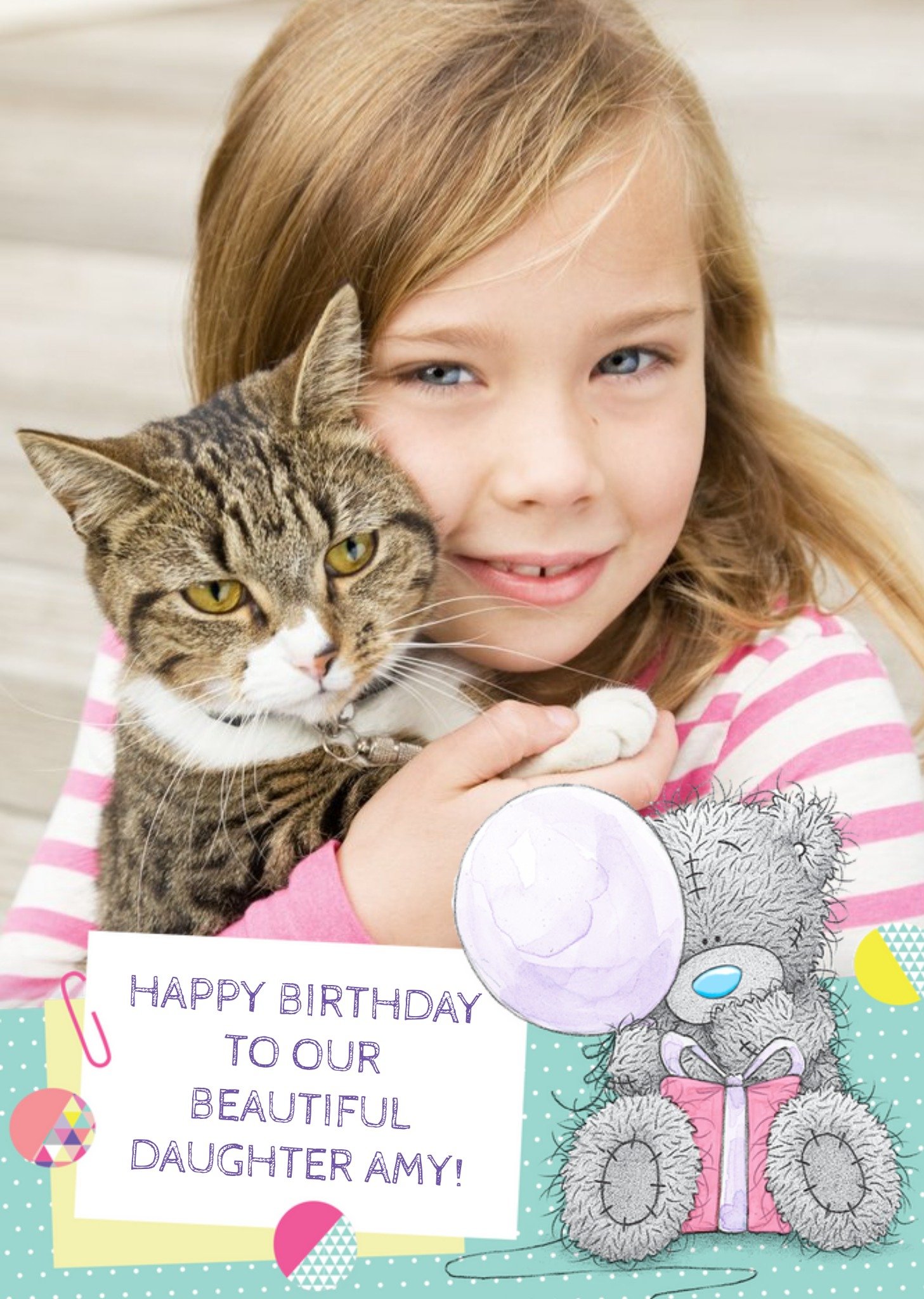 Me To You Tatty Teddy With Little Present Personalised Photo Upload Happy Birthday Card For Daughter Ecard