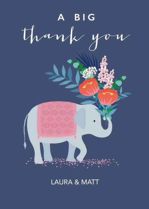 Blue Elephant Bouquet Thank You Card