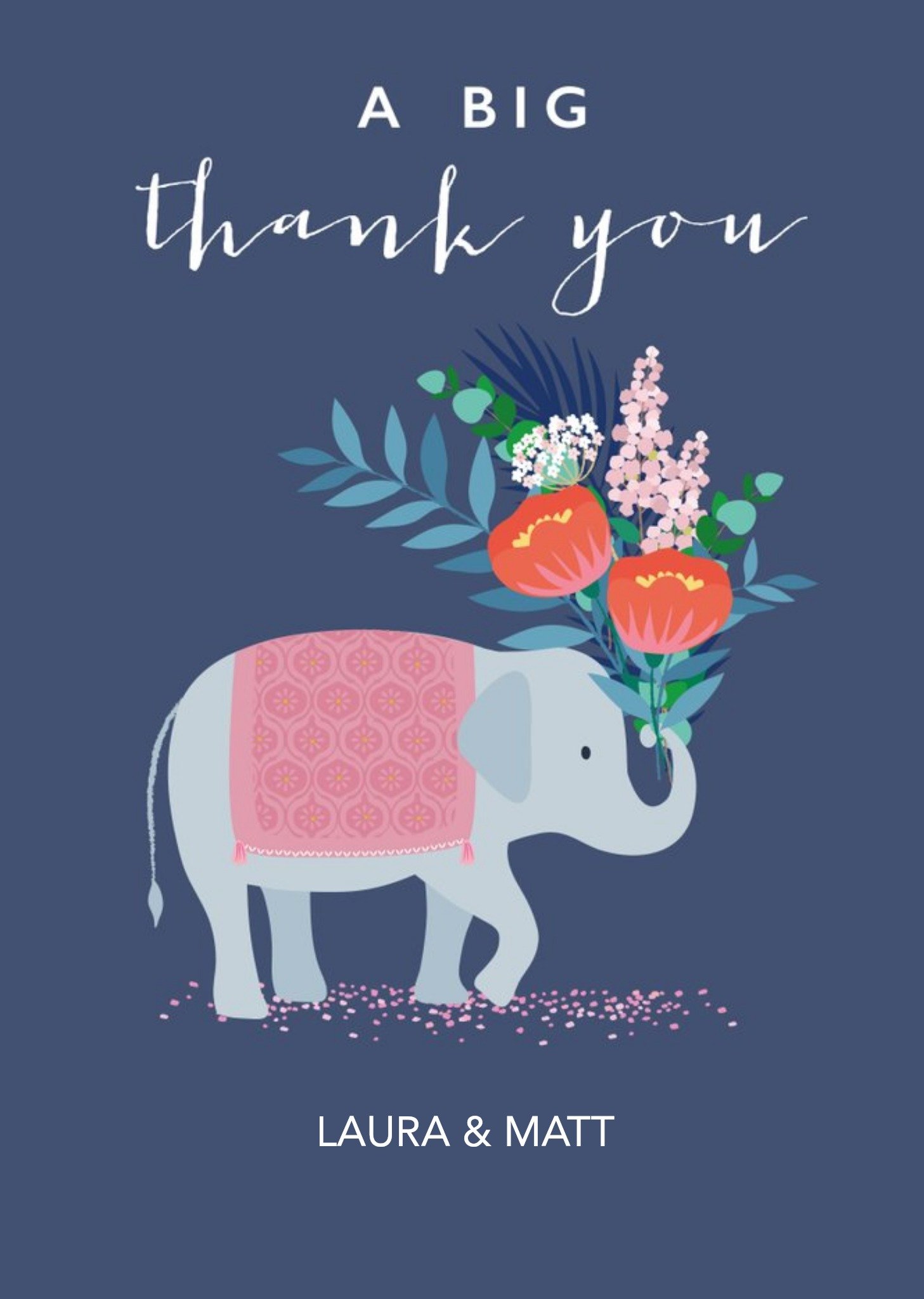 Moonpig Blue Elephant Bouquet Thank You Card, Large