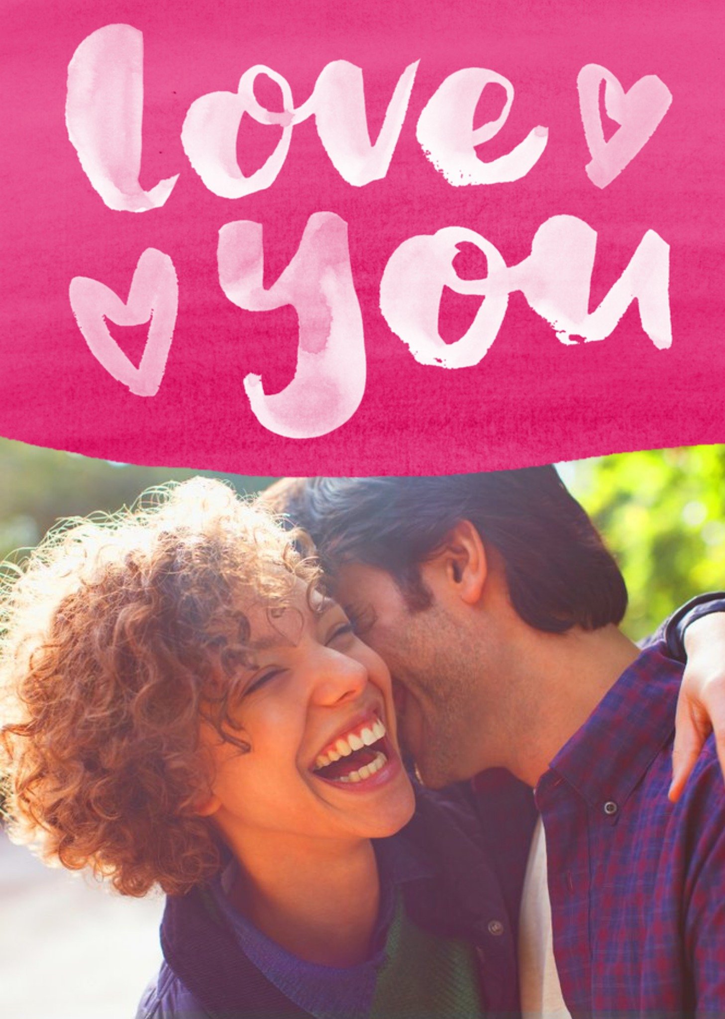 Moonpig Pink Brush Strokes Love You Personalised Photo Upload Happy Valentine's Day Card, Large