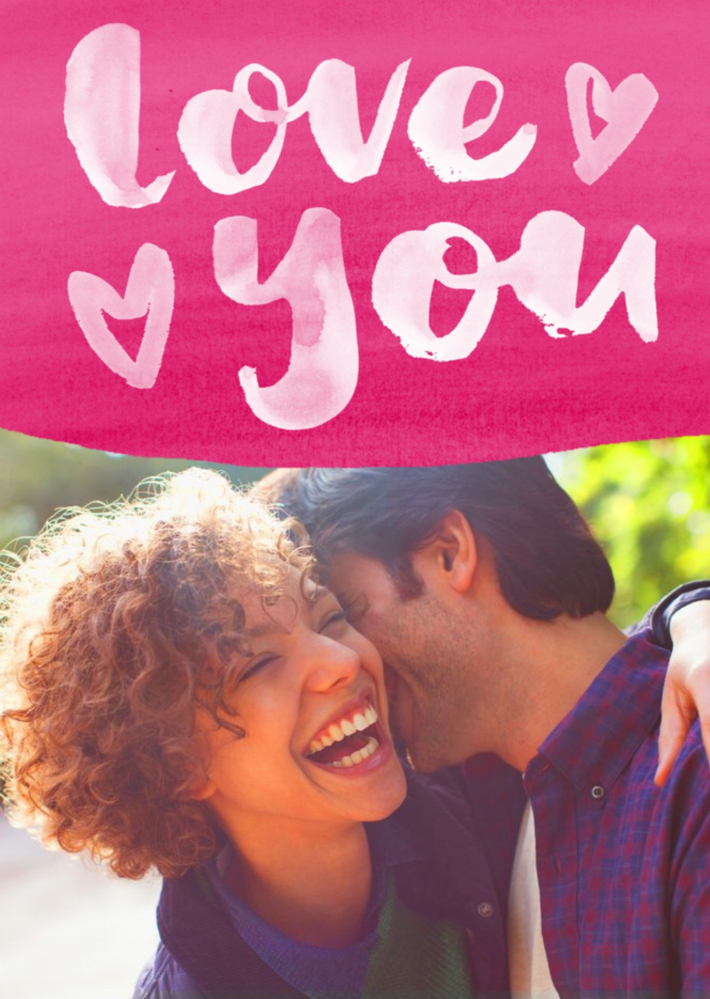 Pink Brush Strokes Love You Personalised Photo Upload Happy Valentine's Day Card Ecard