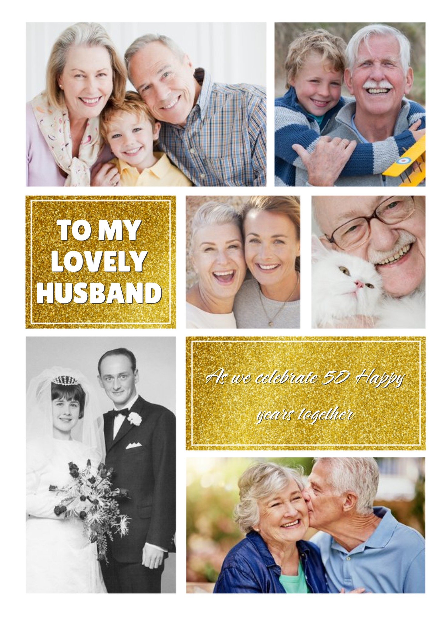Moonpig 50th Gold Golden Anniversary Photo Upload Card For Husband Ecard