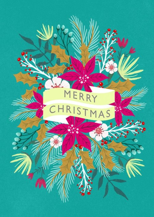 Merry Chirstmas Banner Floral Card