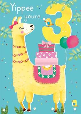 Yippee You're 3 Llama Birthday Card