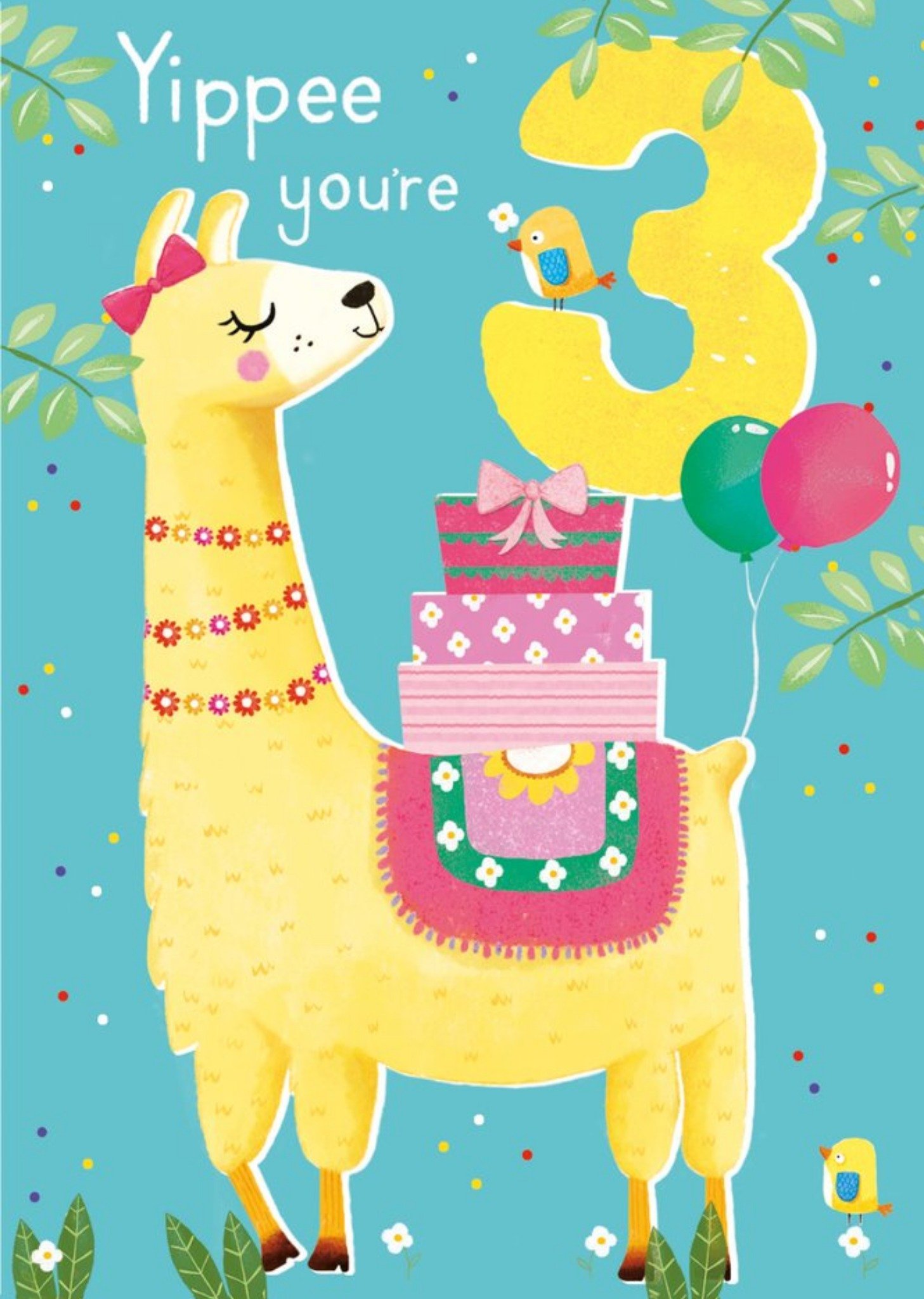 Moonpig Yippee You're 3 Llama Birthday Card, Large