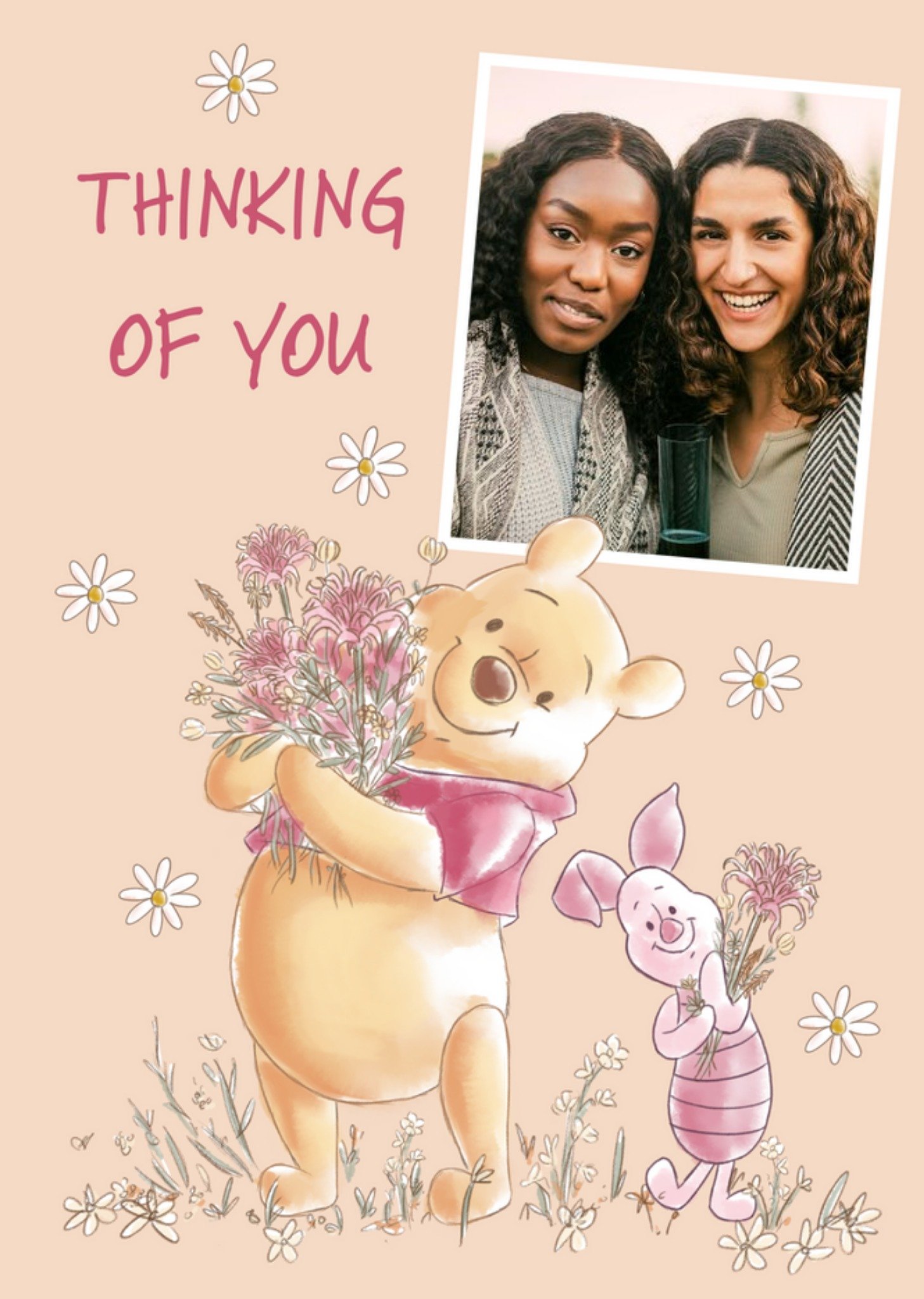 Winnie The Pooh And Piglet Illustration Thinking Of You Photo Upload Card, Large
