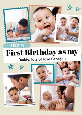 Loving First Birthday As My Dad Photo Frame Collage Photo Upload Birthday Card