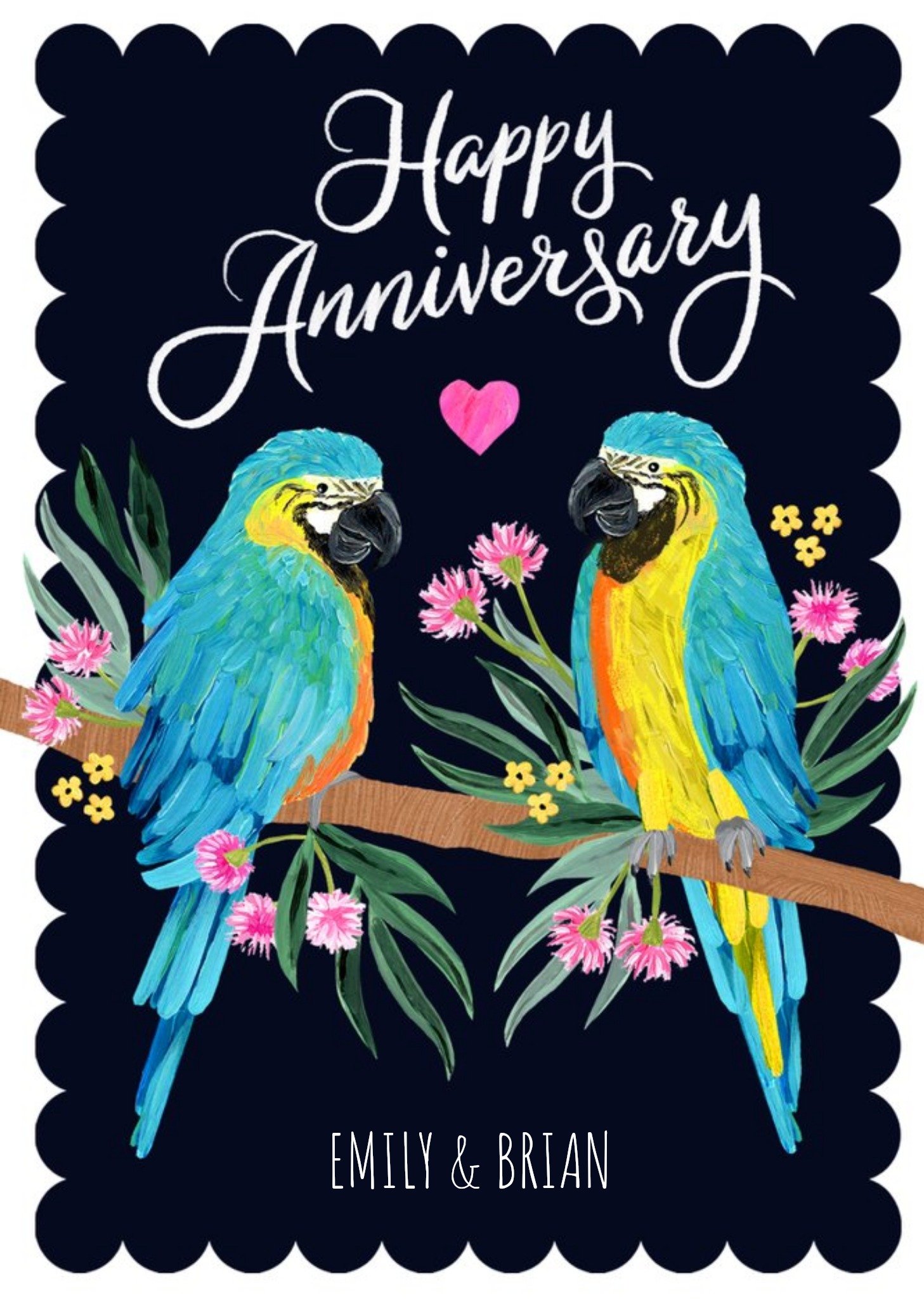 Okey Dokey Parrots Sweet Anniversary Floral Australia Card Ecard