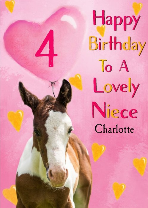 Photo Of Horse With Birthday Balloon Niece 4th Birthday Card