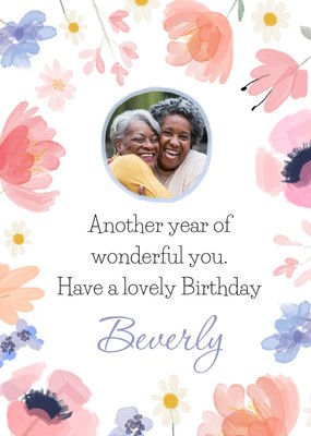 Watercolour Flowers And Verse Beautiful Photo Upload Birthday Card