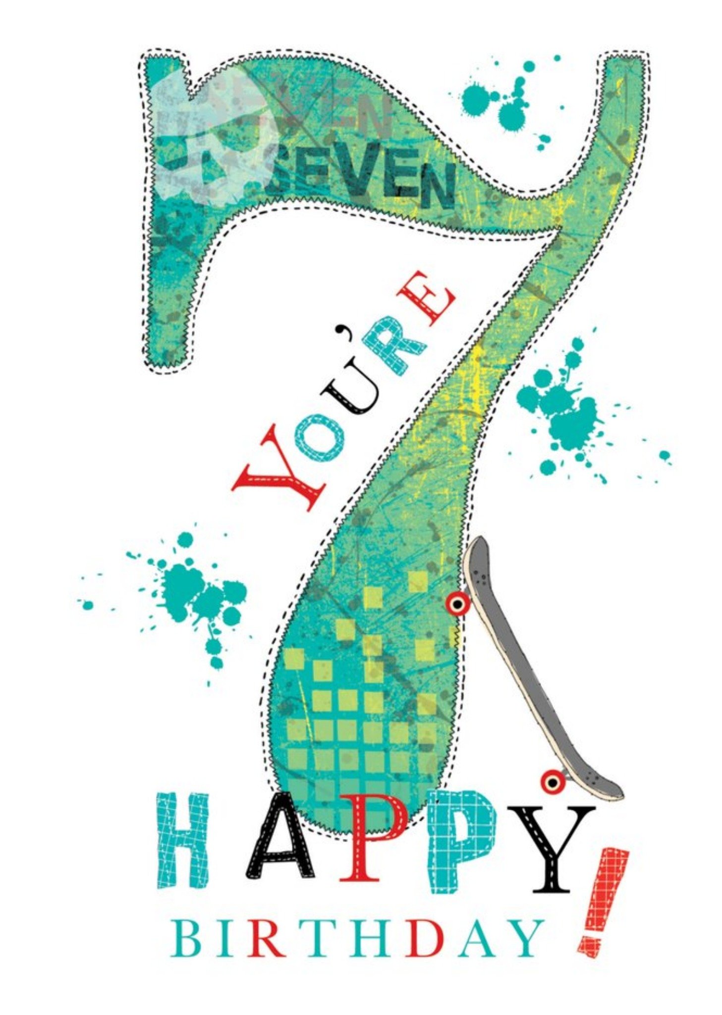 Skateboard You're 7 Today Happy Birthday Card Ecard