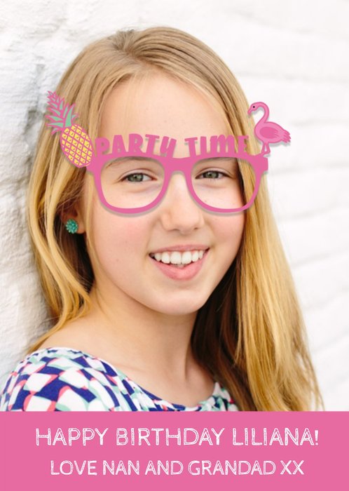 Party Glasses Birthday Photo Upload Card