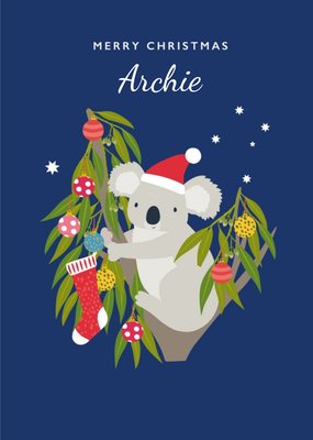 Cute Illustration Of A Koala Perched In A Tree With Decorations Christmas Card