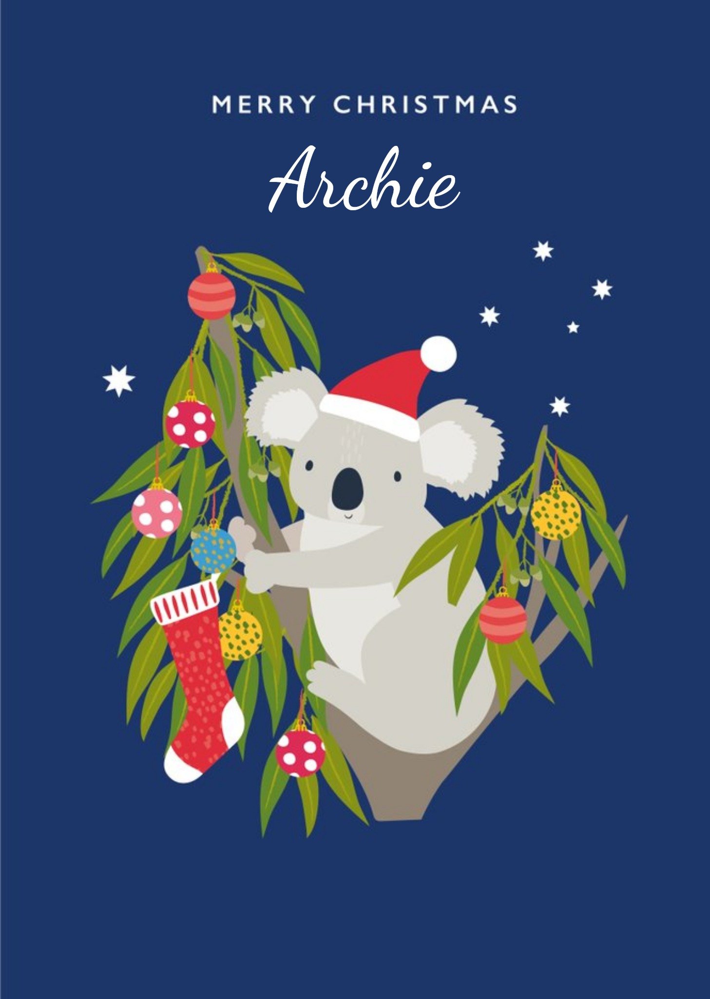 Moonpig Cute Illustration Of A Koala Perched In A Tree With Decorations Christmas Card Ecard