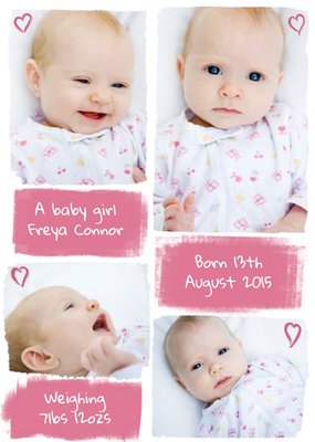 Little Hearts Personalised Photo Upload New Baby Girl Postcard