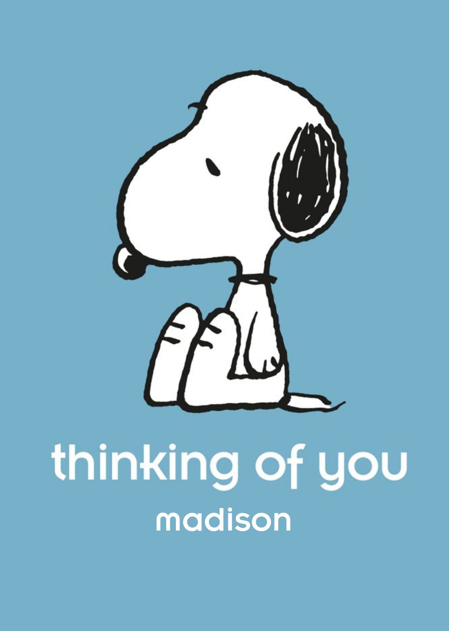 Cute Peanuts Snoopy Thinking Of You Personalised Card