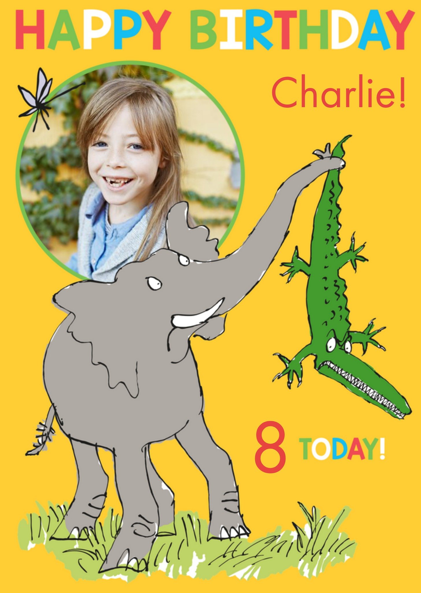 Moonpig Roald Dahl The Enormous Crocodile 8 Today Photo Upload Birthday Card, Large
