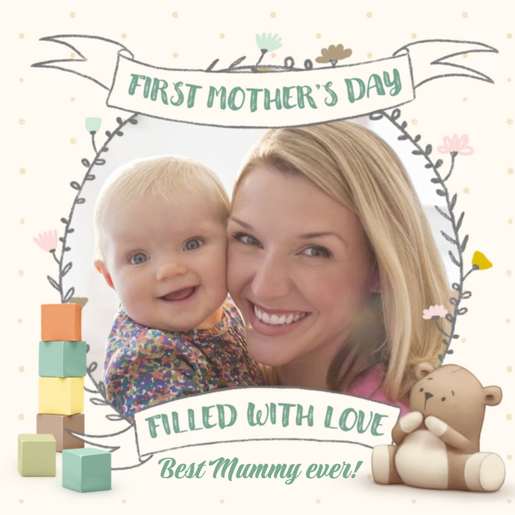 Building Blocks Happy First Mother's Day Photo Card, Square