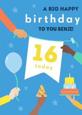Illustrated Big Happy Birthday 16 Today Card