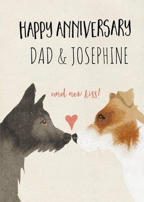 Cute Dog Watercolour Illustration And Now Kiss Anniversary Card