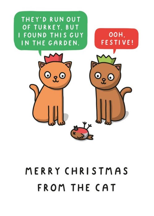 Funny Illustrated Festive Robin From The Cat Christmas Card