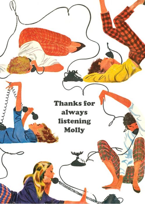 Thanks For Always Listening Retro Illustration Thinking Of You Card