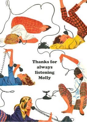 Thanks For Always Listening Retro Illustration Thinking Of You Card