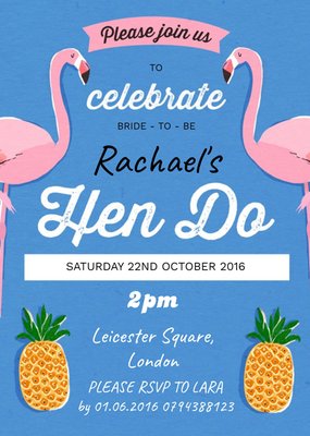 Flamingos And Pineapples Personalised Hen Do Invite Card