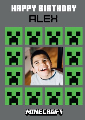 Minecraft Creeper Photo Upload Birthday Card