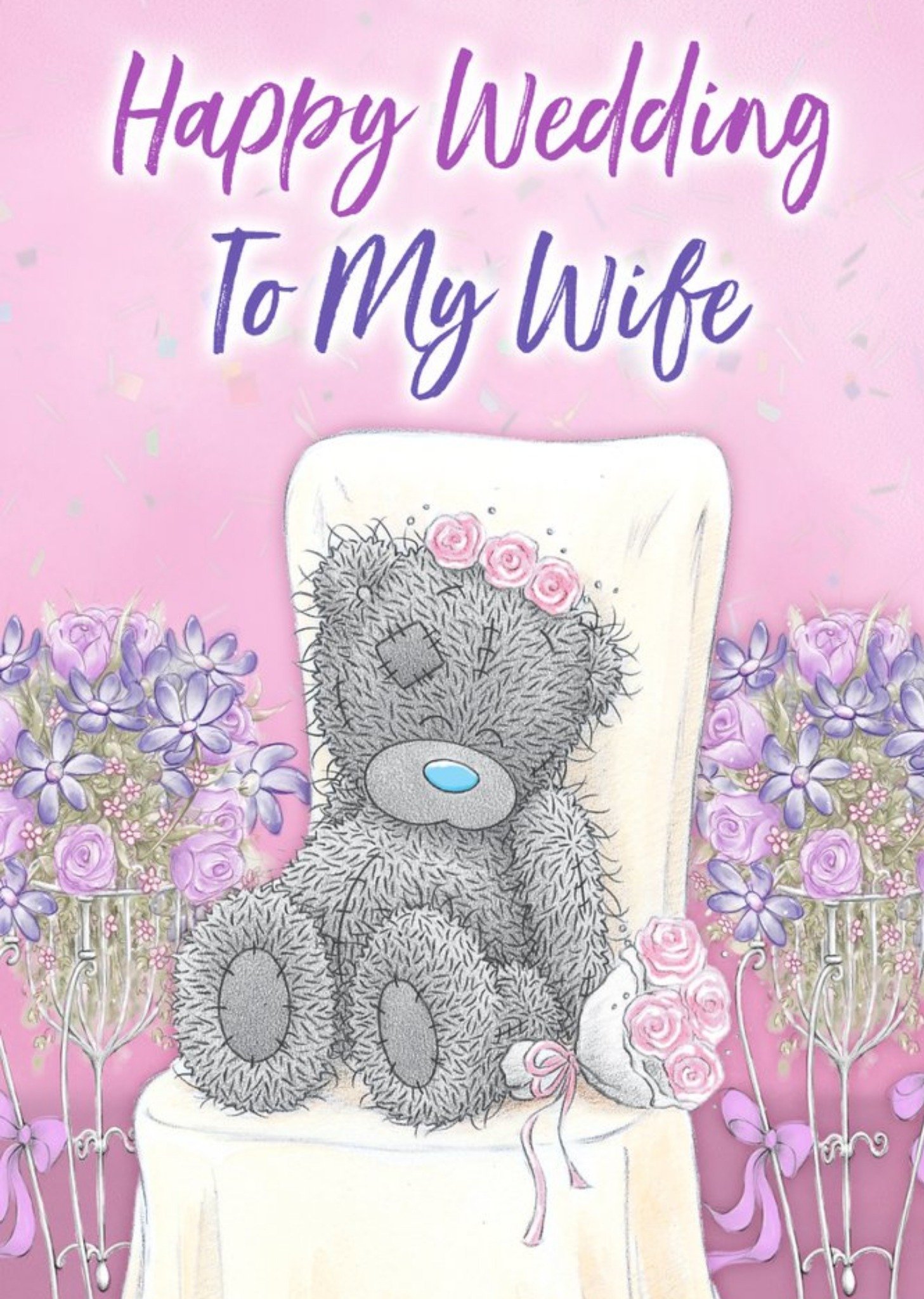 Me To You Tatty Teddy Cute Floral Happy Wedding To My Wife Card Ecard